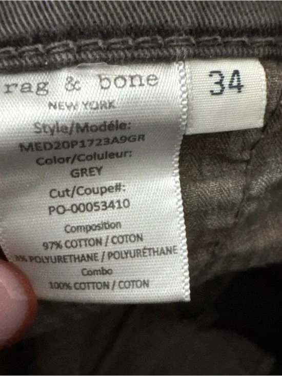 rag & bone Fit 2 Chino Pants Mens 34 Gray Slim Cotton Stretch - Picture 13 of 14